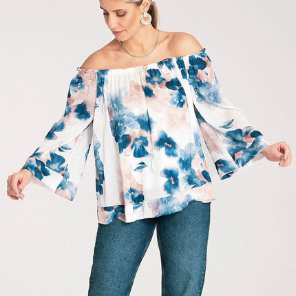 Spanish-Style Top with Wide Neckline & 3/4 Sleeves - MimiStylez