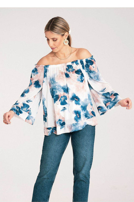 Spanish-Style Top with Wide Neckline & 3/4 Sleeves - MimiStylez