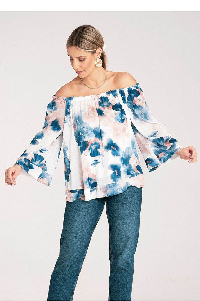 Spanish-Style Top with Wide Neckline & 3/4 Sleeves - MimiStylez