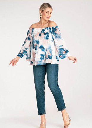 Spanish-Style Top with Wide Neckline & 3/4 Sleeves - MimiStylez