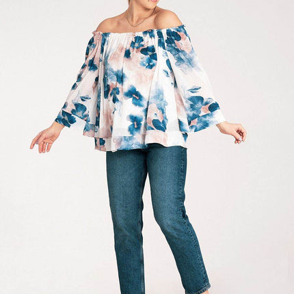 Spanish-Style Top with Wide Neckline & 3/4 Sleeves - MimiStylez