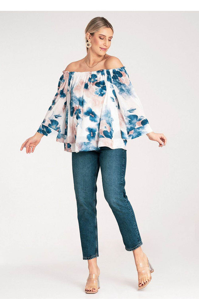 Spanish-Style Top with Wide Neckline & 3/4 Sleeves - MimiStylez