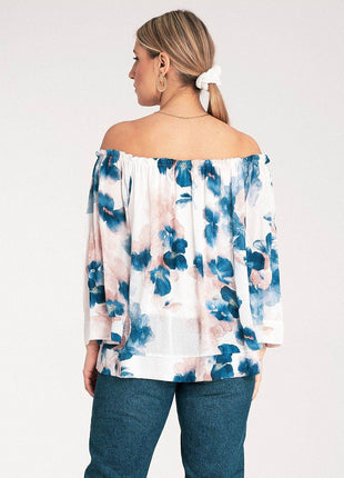 Spanish-Style Top with Wide Neckline & 3/4 Sleeves - MimiStylez