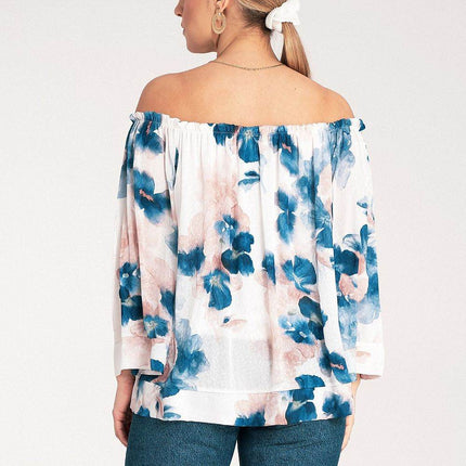 Spanish-Style Top with Wide Neckline & 3/4 Sleeves - MimiStylez
