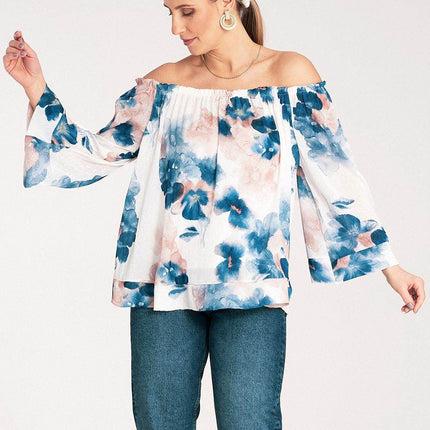 Spanish-Style Top with Wide Neckline & 3/4 Sleeves - MimiStylez