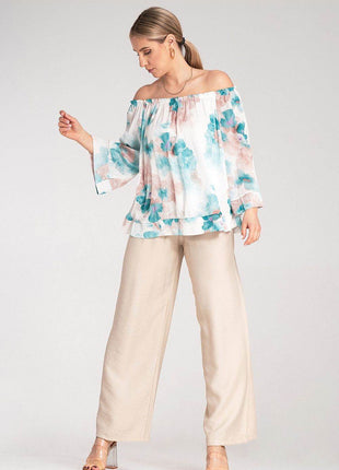Spanish-Style Top with Wide Neckline & 3/4 Sleeves - MimiStylez