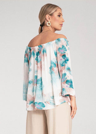 Spanish-Style Top with Wide Neckline & 3/4 Sleeves - MimiStylez