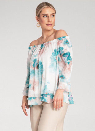 Spanish-Style Top with Wide Neckline & 3/4 Sleeves - MimiStylez