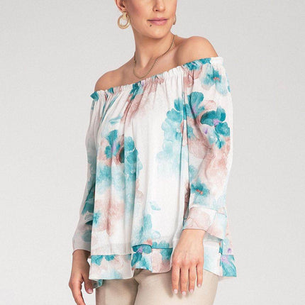 Spanish-Style Top with Wide Neckline & 3/4 Sleeves - MimiStylez