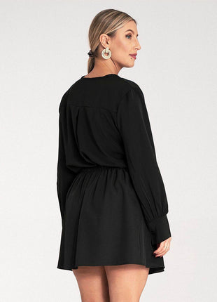 Satin Long-Sleeve Blouse with V-Neck & Buttoned Cuffs – Elegant Stitch Detail - MimiStylez