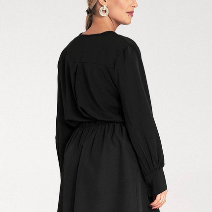 Satin Long-Sleeve Blouse with V-Neck & Buttoned Cuffs – Elegant Stitch Detail - MimiStylez