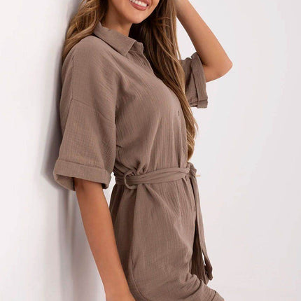 Light Muslin Cotton Jumpsuit with Belt and Collar - MimiStylez