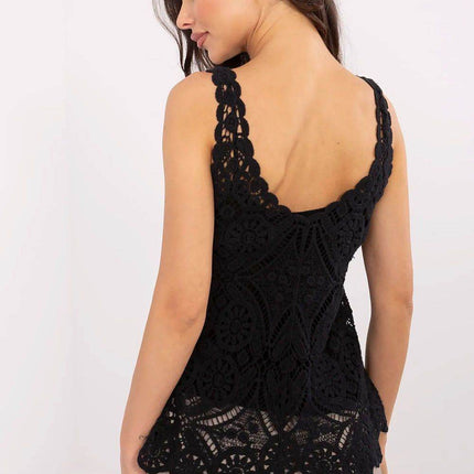 Two-Piece Boho Set with Openwork Cotton Blouse and Fitted Viscose Top - MimiStylez