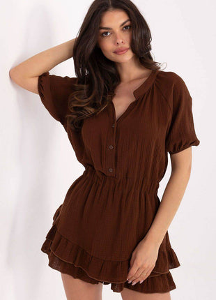 Muslin Jumpsuit with Flounce – Sweetheart Neck & Puff Sleeves - MimiStylez