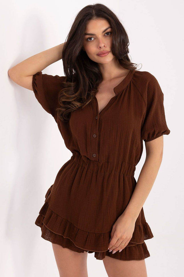Muslin Jumpsuit with Flounce – Sweetheart Neck & Puff Sleeves - MimiStylez