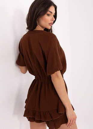 Muslin Jumpsuit with Flounce – Sweetheart Neck & Puff Sleeves - MimiStylez