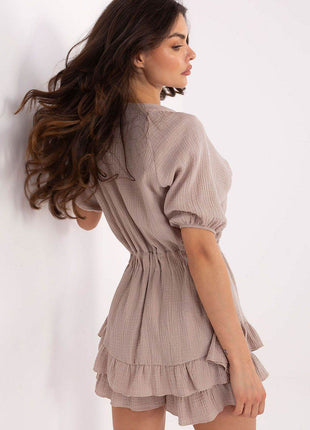 Muslin Jumpsuit with Flounce – Sweetheart Neck & Puff Sleeves - MimiStylez