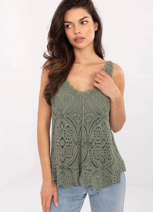 Two-Piece Boho Set with Openwork Cotton Blouse and Fitted Viscose Top - MimiStylez