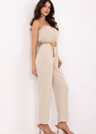 Sleeveless Casual Jumpsuit with Elastic Waist & Decorative Buttons - MimiStylez