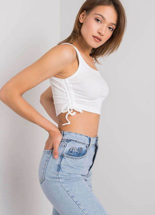 Ribbed Cotton Crop Top with Adjustable Side Gathers - MimiStylez