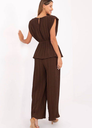 Two-Piece Pleated Set for Women – High Waist Pants & Tie Belt - MimiStylez