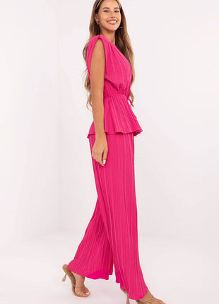 Two-Piece Pleated Set for Women – High Waist Pants & Tie Belt - MimiStylez