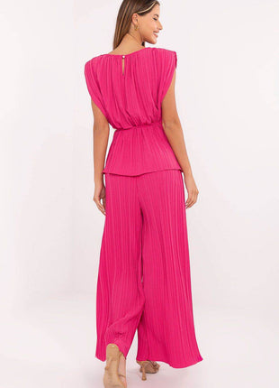 Two-Piece Pleated Set for Women – High Waist Pants & Tie Belt - MimiStylez