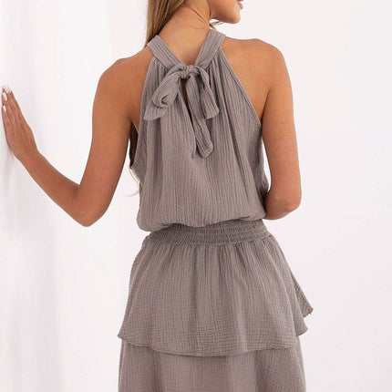 Sleeveless Muslin Cotton Summer Dress with Ruffled Hem - MimiStylez