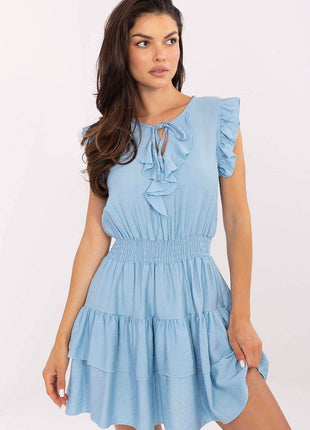 Ruffled Mini Summer Dress with Flared Cut and Elastic Waist - MimiStylez