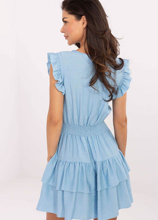 Ruffled Mini Summer Dress with Flared Cut and Elastic Waist - MimiStylez