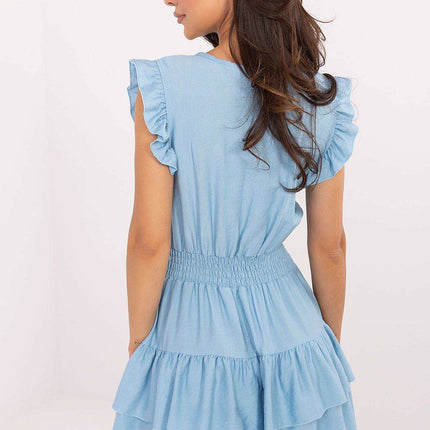 Ruffled Mini Summer Dress with Flared Cut and Elastic Waist - MimiStylez