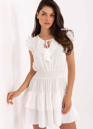 Ruffled Mini Summer Dress with Flared Cut and Elastic Waist - MimiStylez