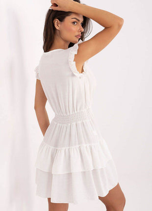 Ruffled Mini Summer Dress with Flared Cut and Elastic Waist - MimiStylez