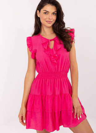 Ruffled Mini Summer Dress with Flared Cut and Elastic Waist - MimiStylez