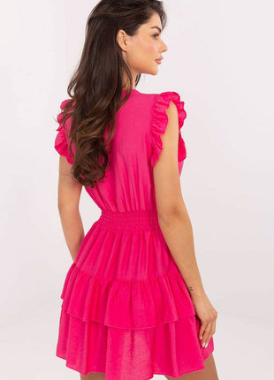 Ruffled Mini Summer Dress with Flared Cut and Elastic Waist - MimiStylez
