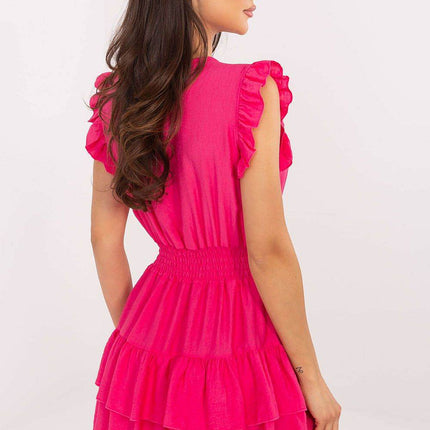 Ruffled Mini Summer Dress with Flared Cut and Elastic Waist - MimiStylez