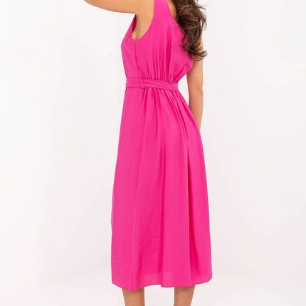 Flared Summer Midi Dress with Button Detail and Waist Tie - MimiStylez
