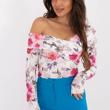 Floral Cotton Blouse – Long Sleeves & Feminine Asymmetric Neck - MimiStylez