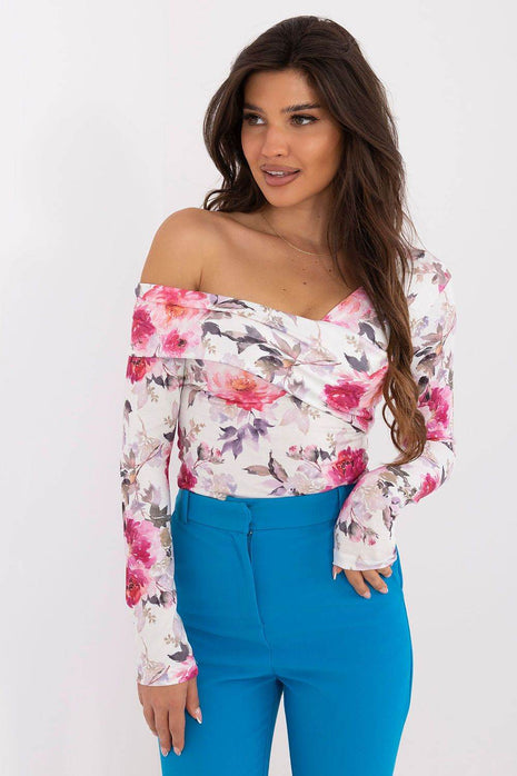 Floral Cotton Blouse – Long Sleeves & Feminine Asymmetric Neck - MimiStylez