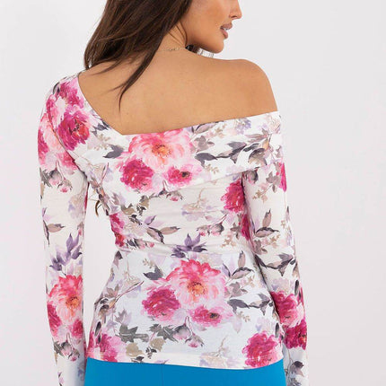 Floral Cotton Blouse – Long Sleeves & Feminine Asymmetric Neck - MimiStylez