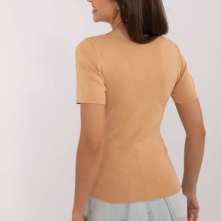 Fitted Ribbed Shirt with Square Neckline & Subtle Chest Embroidery - MimiStylez