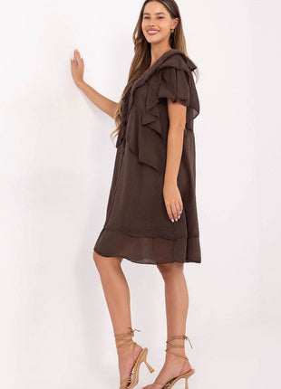 Boho Cotton Summer Dress with Ruffle Sleeves and Tie Neckline - MimiStylez