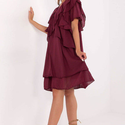 Boho Cotton Summer Dress with Ruffle Sleeves and Tie Neckline - MimiStylez
