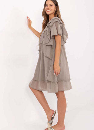 Boho Cotton Summer Dress with Ruffle Sleeves and Tie Neckline - MimiStylez