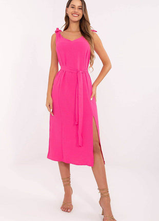 Summer Dress with Adjustable Straps and Front Slit - MimiStylez
