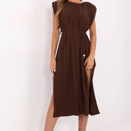 Summer Pleated Midi Dress with Sleeveless Design and Waist Tie - MimiStylez