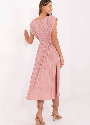 Summer Pleated Midi Dress with Sleeveless Design and Waist Tie - MimiStylez