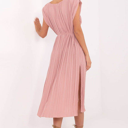 Summer Pleated Midi Dress with Sleeveless Design and Waist Tie - MimiStylez