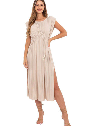 Summer Pleated Midi Dress with Sleeveless Design and Waist Tie - MimiStylez