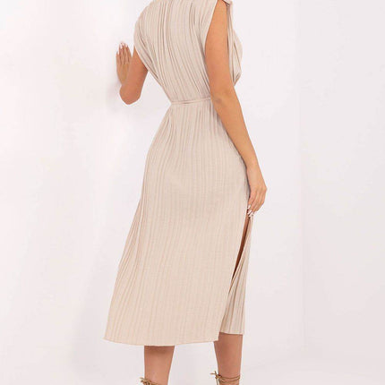 Summer Pleated Midi Dress with Sleeveless Design and Waist Tie - MimiStylez